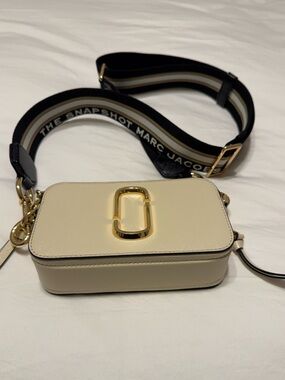 Marc Jacobs Cream Leather Snapshot Crossbody with Striped Strap